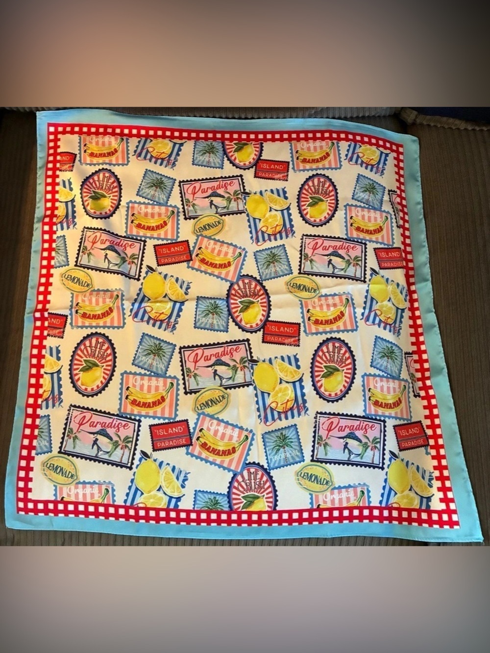Printed Square Scarf Travel Paradise Fruit Summer Stamp